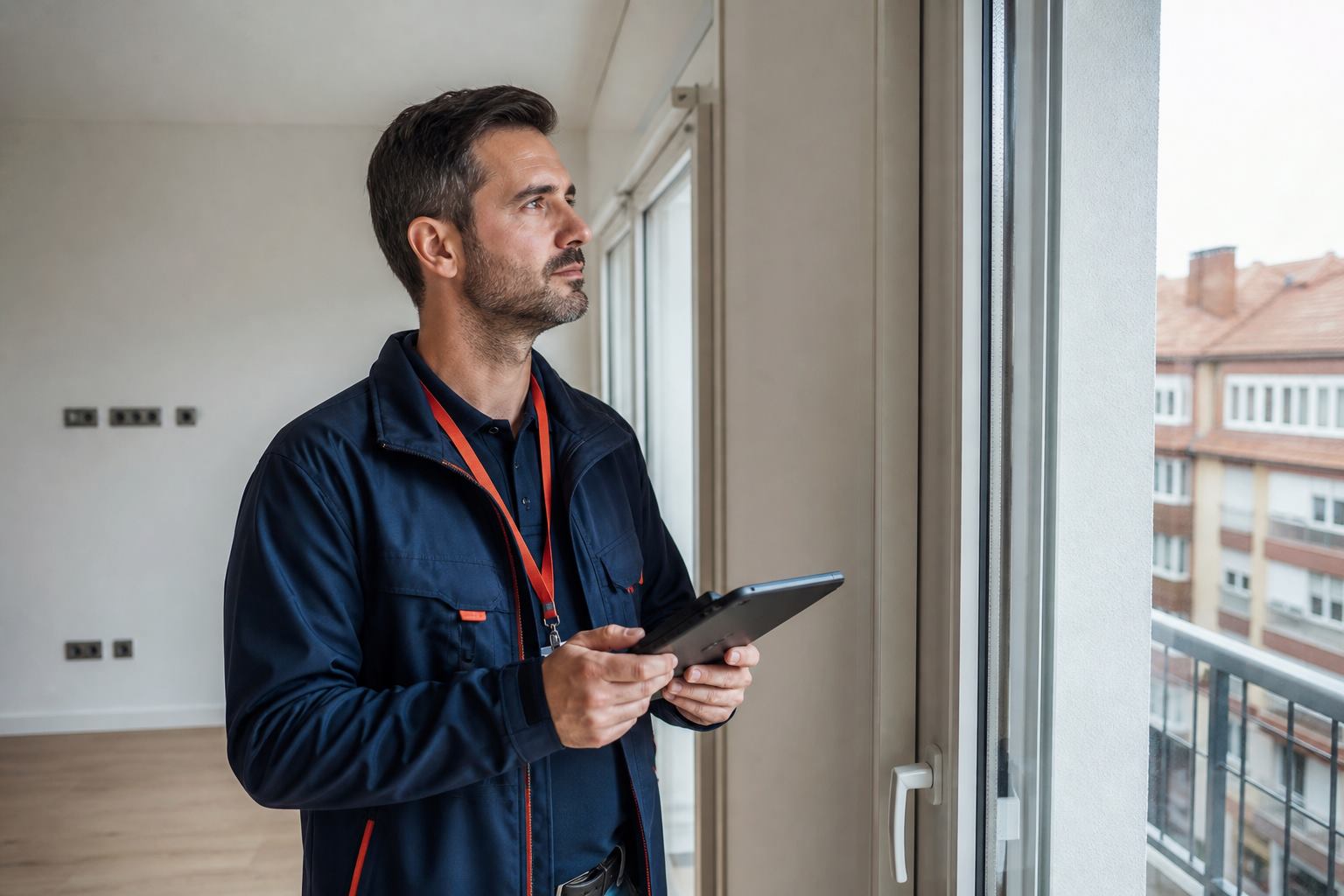 Técnico de postventa revisando incidencias en una vivienda